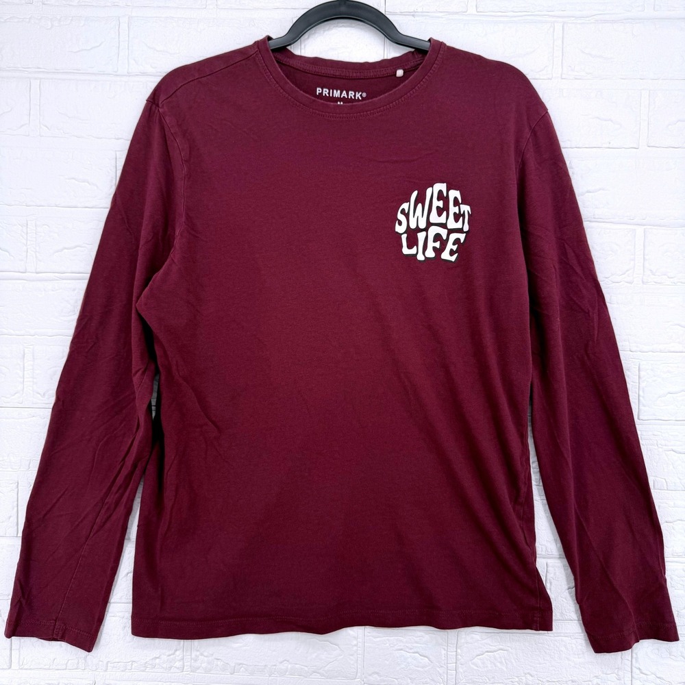 Primark Long Sleeve Shirt Womens Size M Maroon Sweet Life Graphic Tee